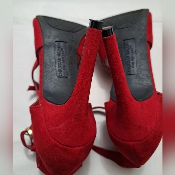 Christian Seriano Red Double Buckle Open Toe Heels - Picture 8 of 10